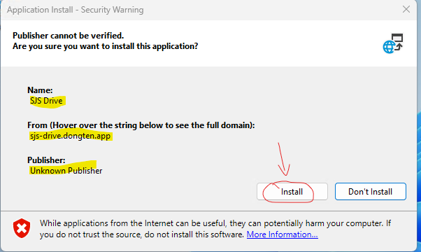 Click install to perform